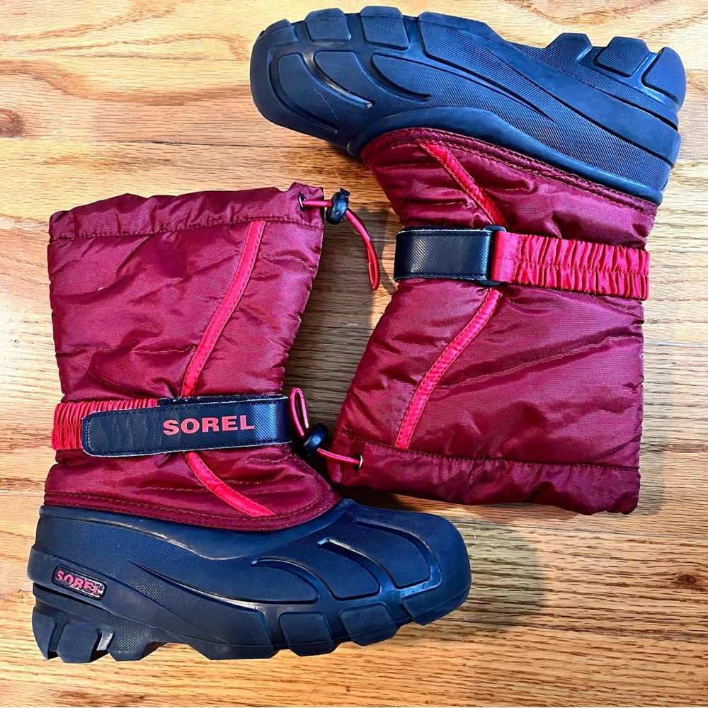 Sorel Youth Flurry Snow Boots Winter Red Black Boy Girl Size 2